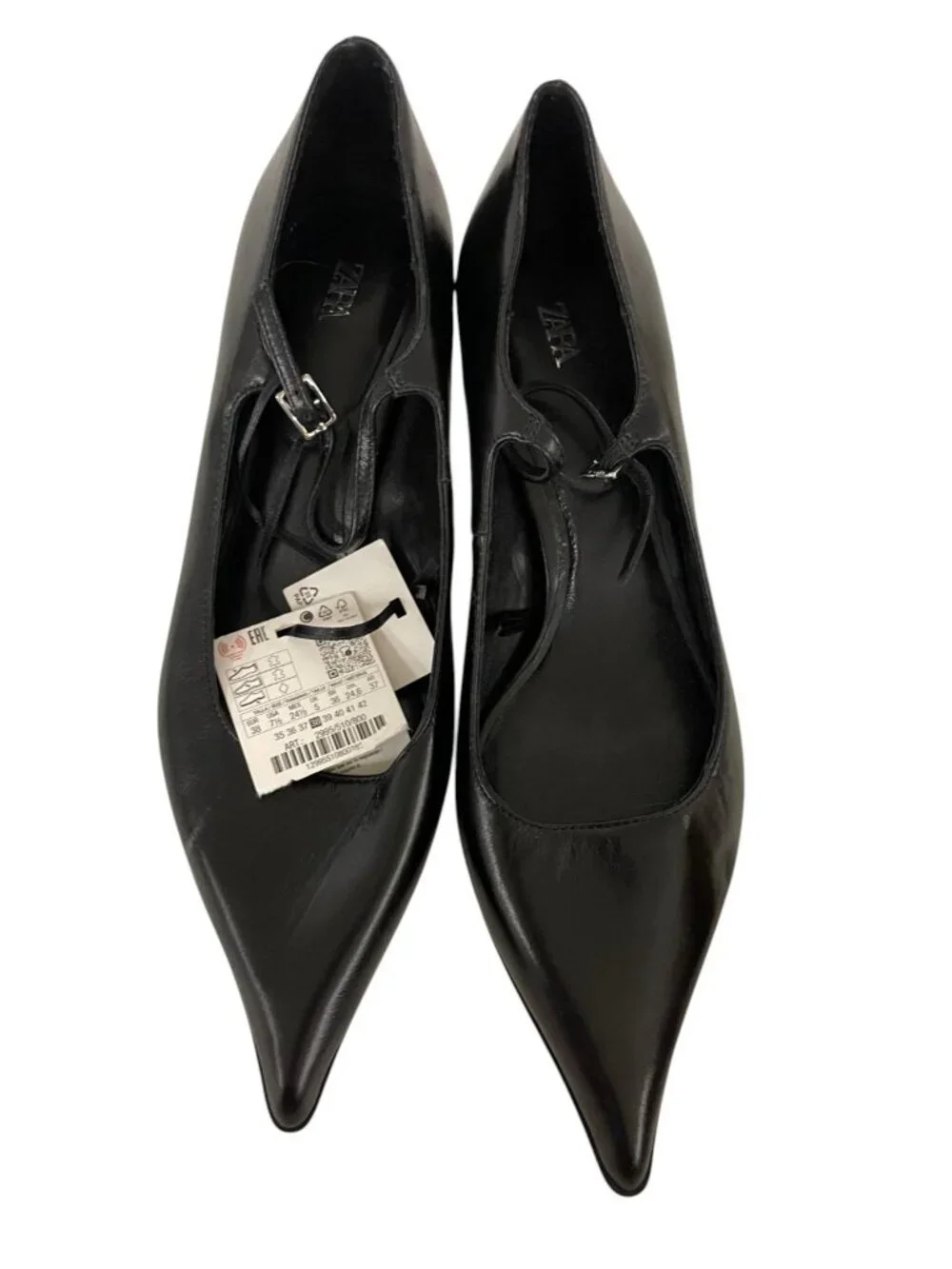 Zara Womens 50th Anniversary Pointed Toe Leather Heels 7.5 Black 2995/510 NWOB